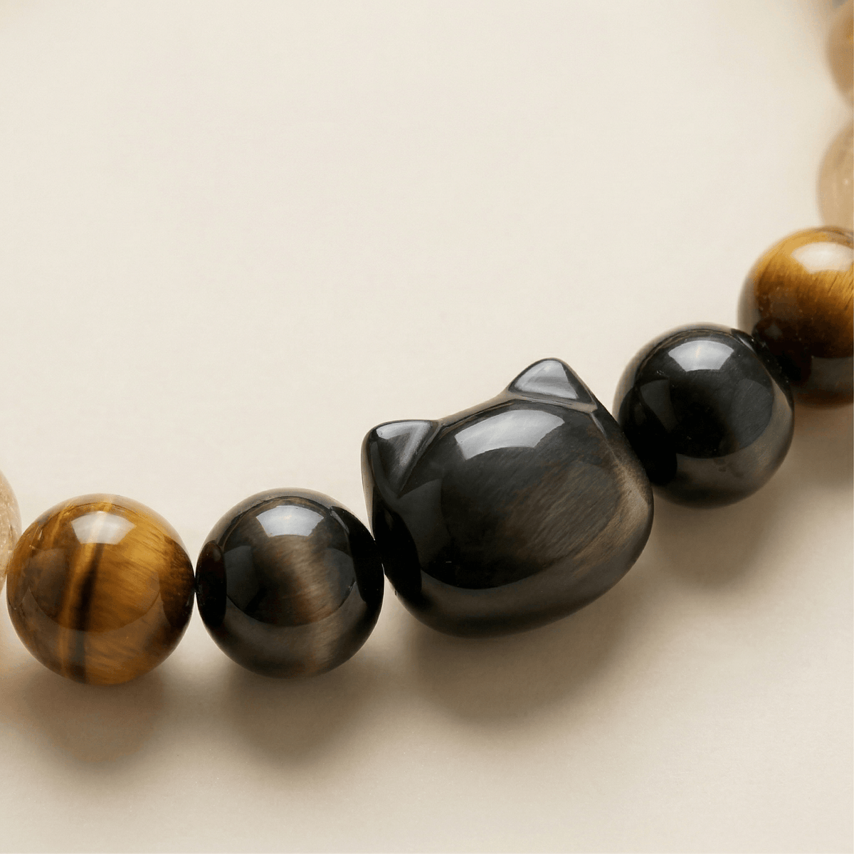 Black Gold Fortune Cat | Handmade Natural Crystal Bracelet
