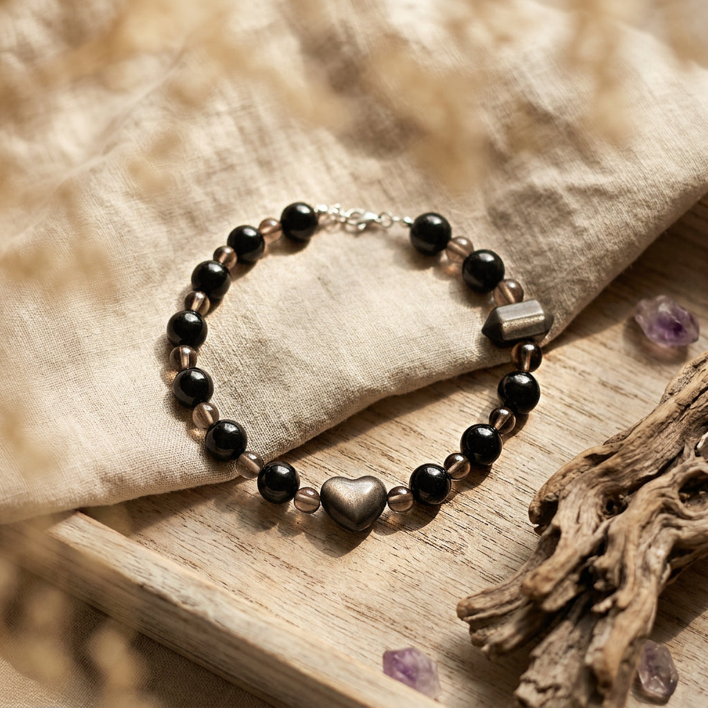 Obsidian Silver Heart Guardian | Handmade Natural Crystal Pet Necklace
