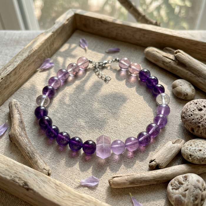 Amethyst Sugar Cube | Handmade Natural Crystal Pet Necklace