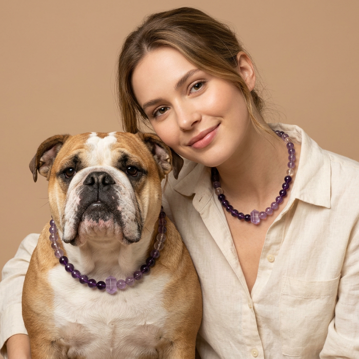 Amethyst Sugar Cube | Handmade Natural Crystal Pet Necklace