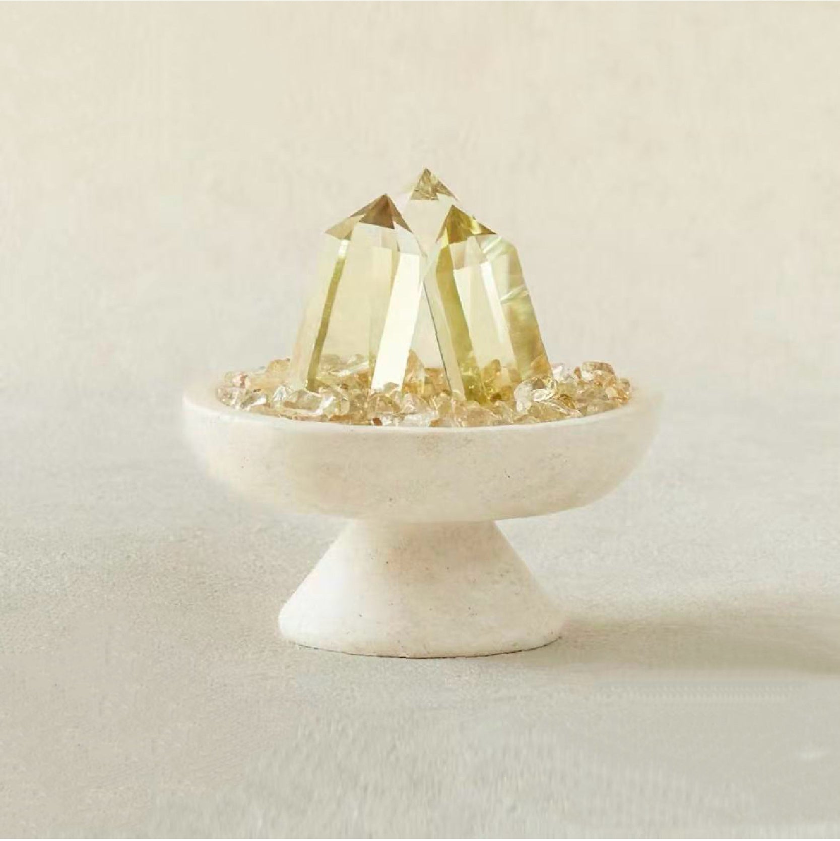 Travertine Bowl Citrine Point Tower Set