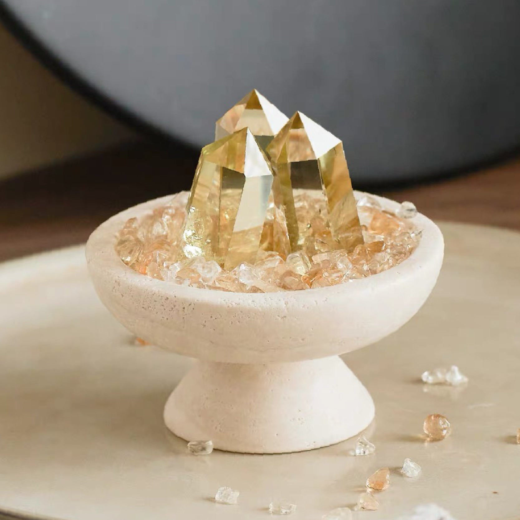 Travertine Bowl Citrine Point Tower Set