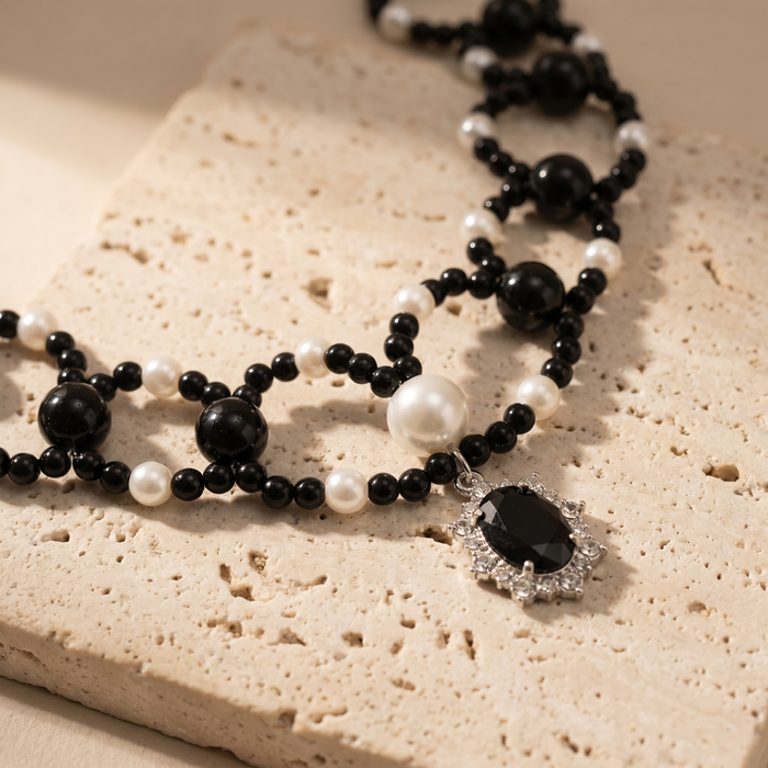 Black Knight & White Moonlight | Handmade Natural Crystal Pet Necklace