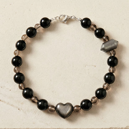 Obsidian Silver Heart Guardian | Handmade Natural Crystal Pet Necklace
