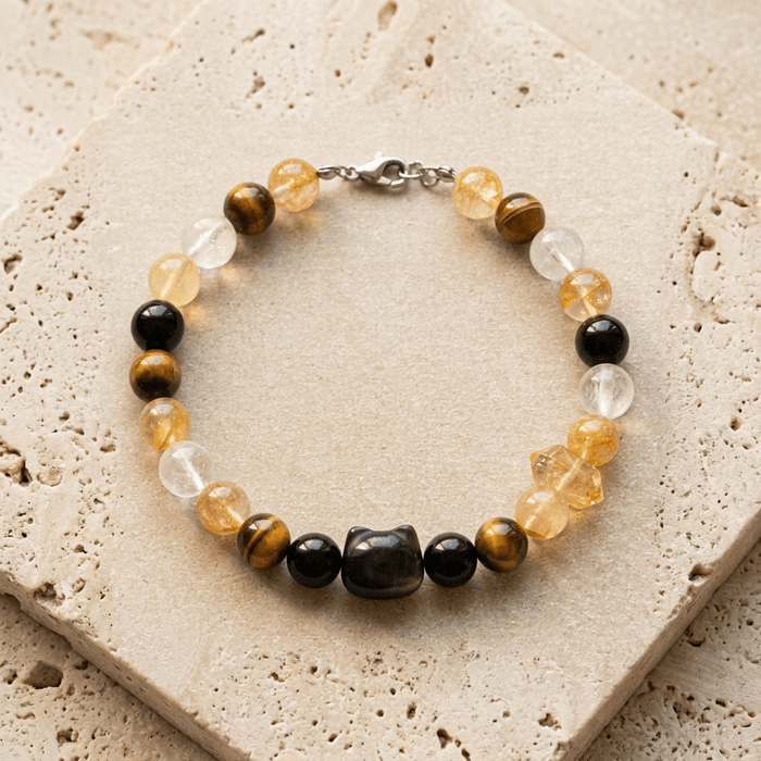 Black Gold Fortune Cat | Handmade Natural Crystal Pet Necklace