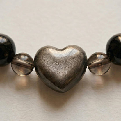 Obsidian Silver Heart Guardian | Handmade Natural Crystal Pet Necklace