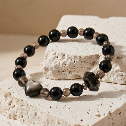 Obsidian Silver Heart Guardian | Handmade Natural Crystal Pet Necklace
