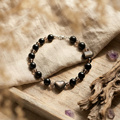 Obsidian Silver Heart Guardian | Handmade Natural Crystal Pet Necklace