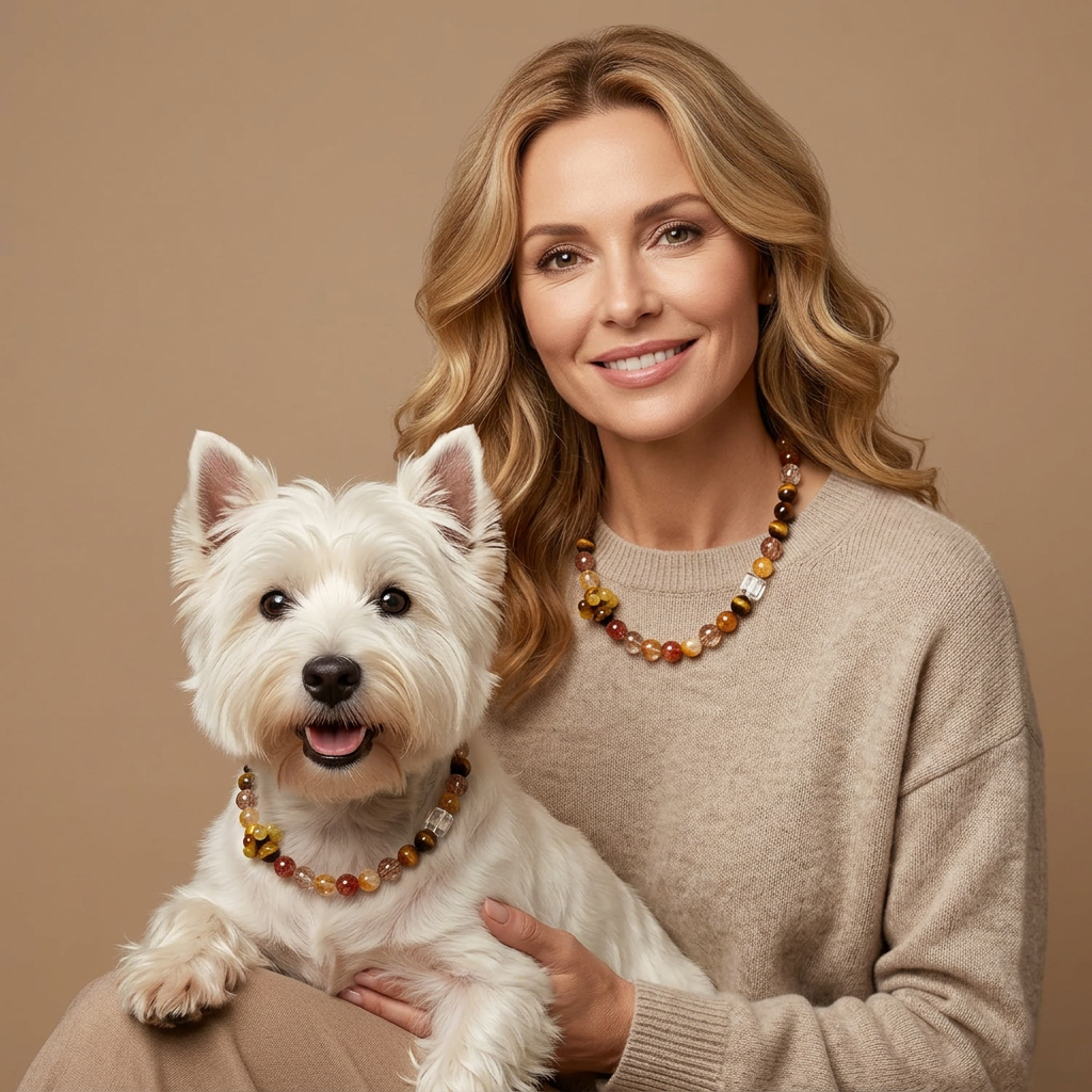 Crimson Amber Guardian | Handmade Natural Crystal Pet Necklace