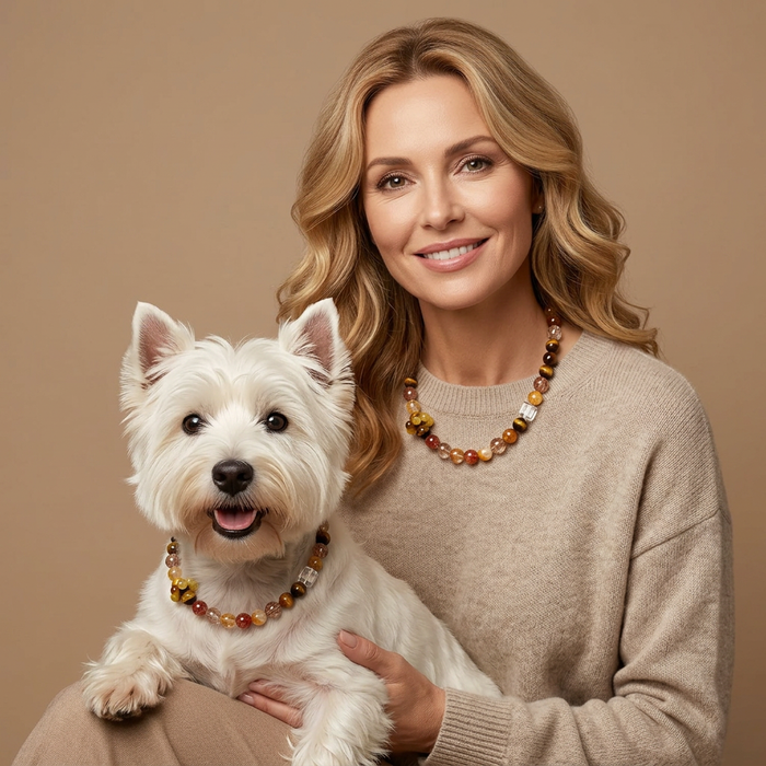 Crimson Amber Guardian | Handmade Natural Crystal Pet Necklace
