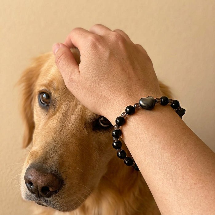 Obsidian Silver Heart Guardian | Handmade Natural Crystal Pet Necklace