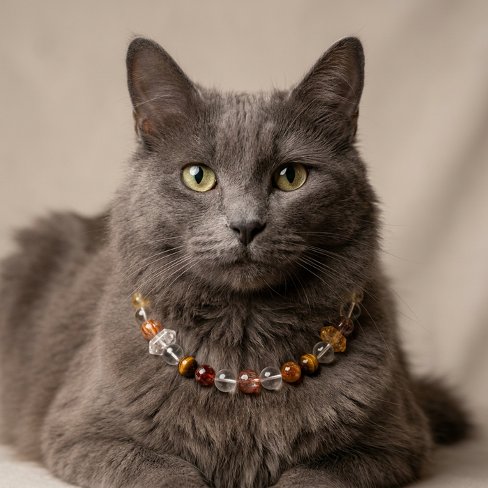 Golden Aura Guardian | Handmade Natural Crystal Pet Necklace