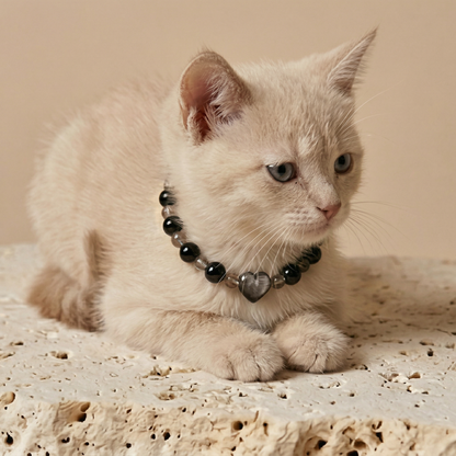 Obsidian Silver Heart Guardian | Handmade Natural Crystal Pet Necklace