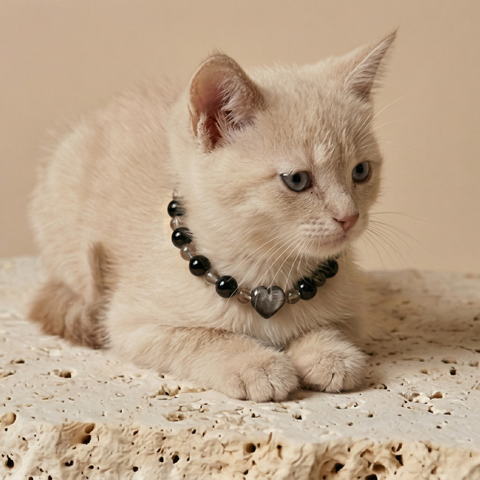 Obsidian Silver Heart Guardian | Handmade Natural Crystal Pet Necklace