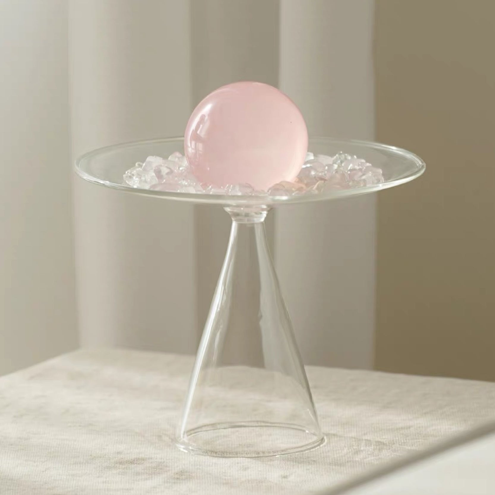 Glass Pedestal Stand Rose Quartz Sphere