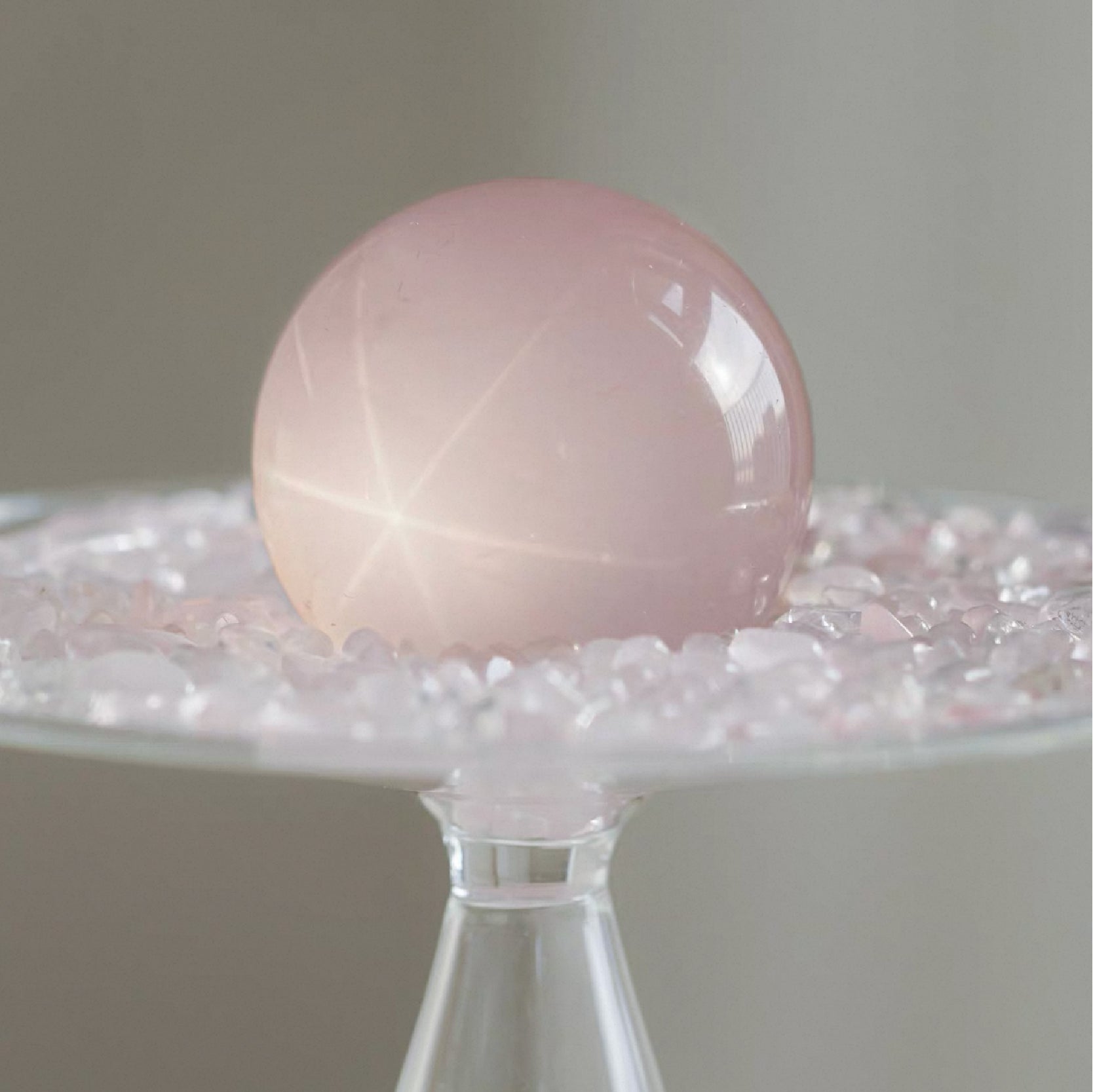 Glass Pedestal Stand Rose Quartz Sphere