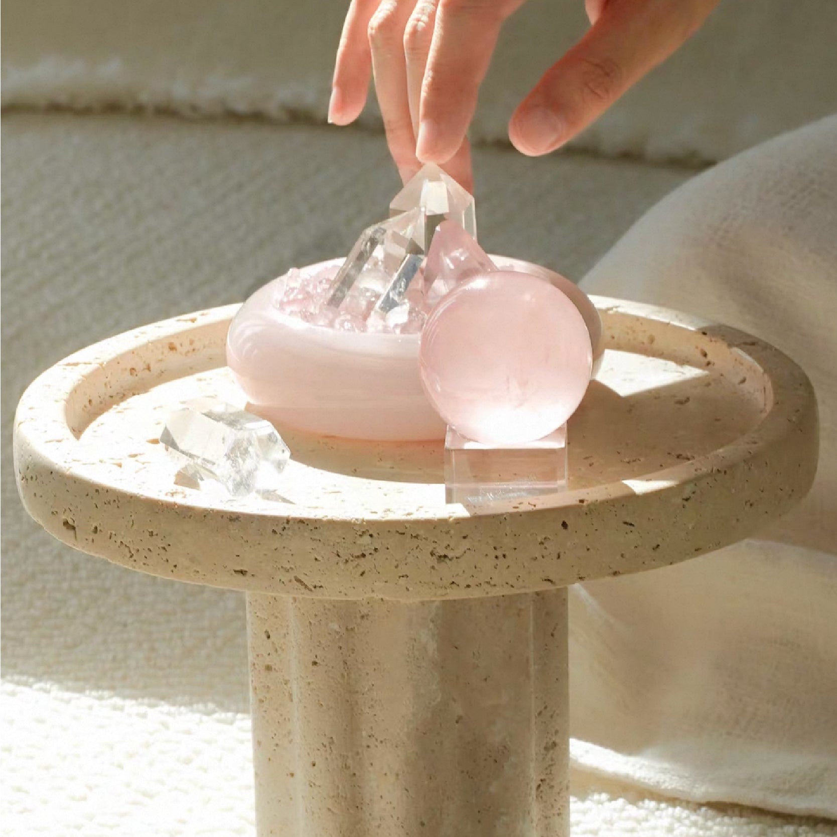 Glass Pedestal Stand Rose Quartz Sphere