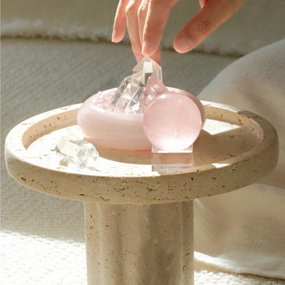 Glass Pedestal Stand Rose Quartz Sphere