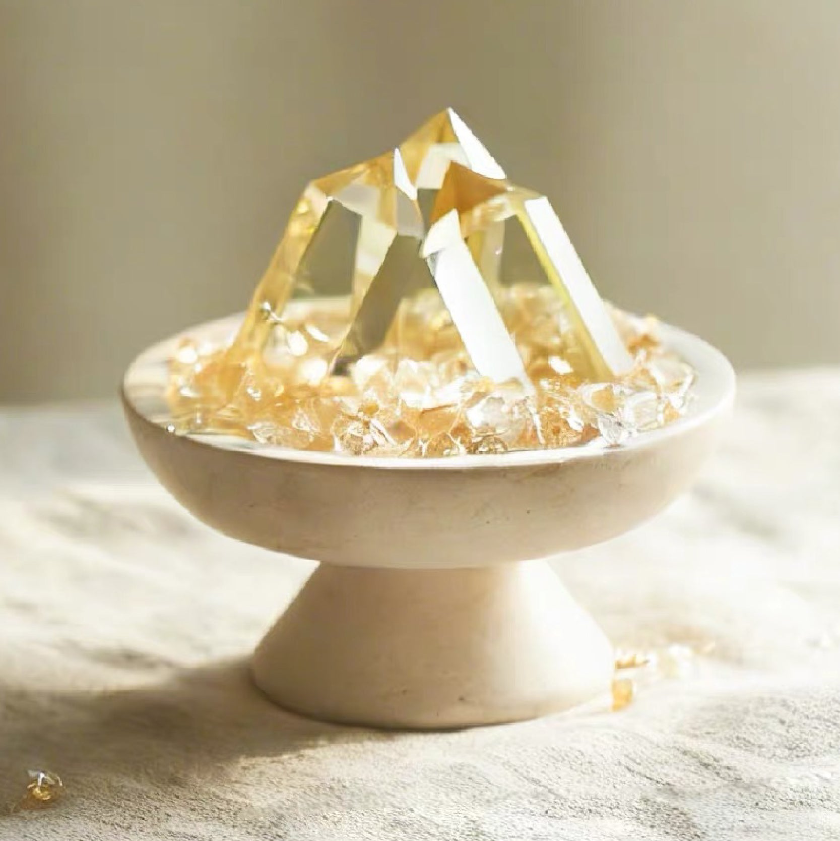 Travertine Bowl Citrine Point Tower Set