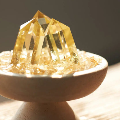 Travertine Bowl Citrine Point Tower Set
